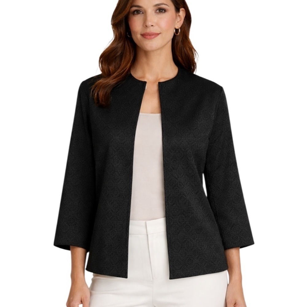 NWT Lafayette 148 Textured Stretch Blazer Jacket Black Size M